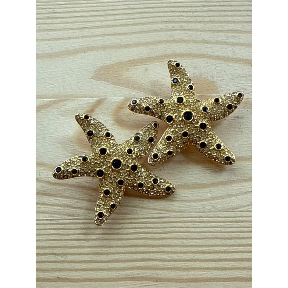 Vintage Signed SAL Swarovski Crystal Starfish Clip-on Earrings
